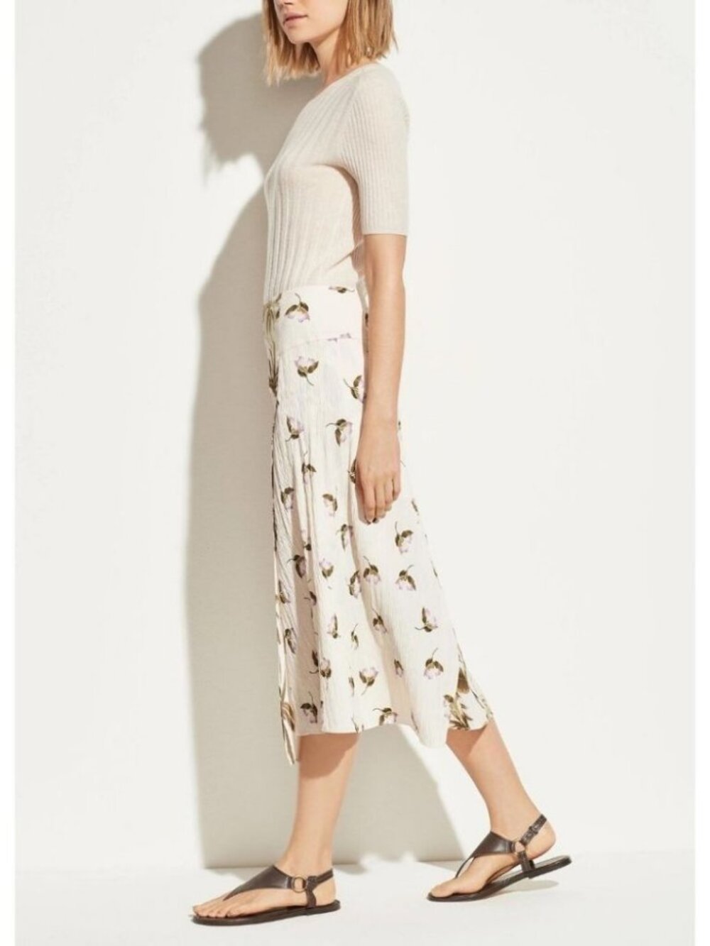 Vince Tropical Garden Flowers Palm Trees Print Crepe Midi Skirt / Size 4
